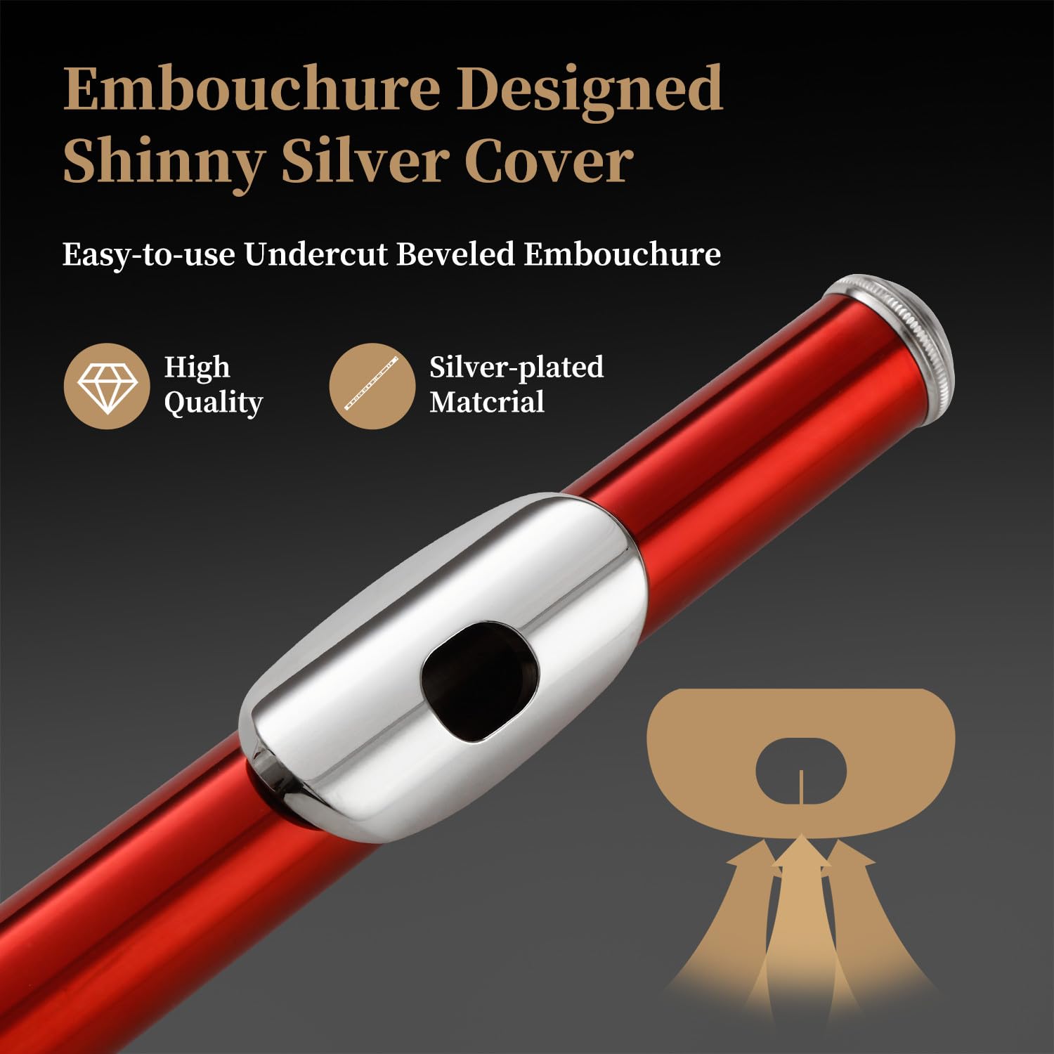 LeSage Closed Hole C Flutes 16 Key Bundy Flute for Beginner Student with Flute Case Maintenance Kit Cleaning Cloth Metal Red Flu